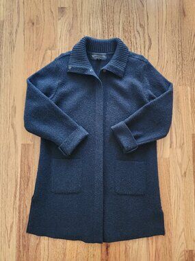 Vintage 90s Centigrade 100% Boiled Wool Coatigan Jacket Navy L Snap Front